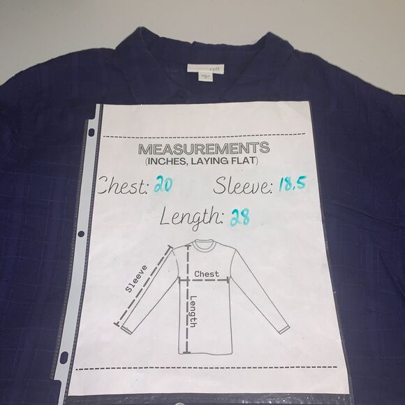 J Jill Navy Blue Sheer Plaid Button Front Tunic Top Medium 3/4 Sleeve Blouse - Picture 6 of 6